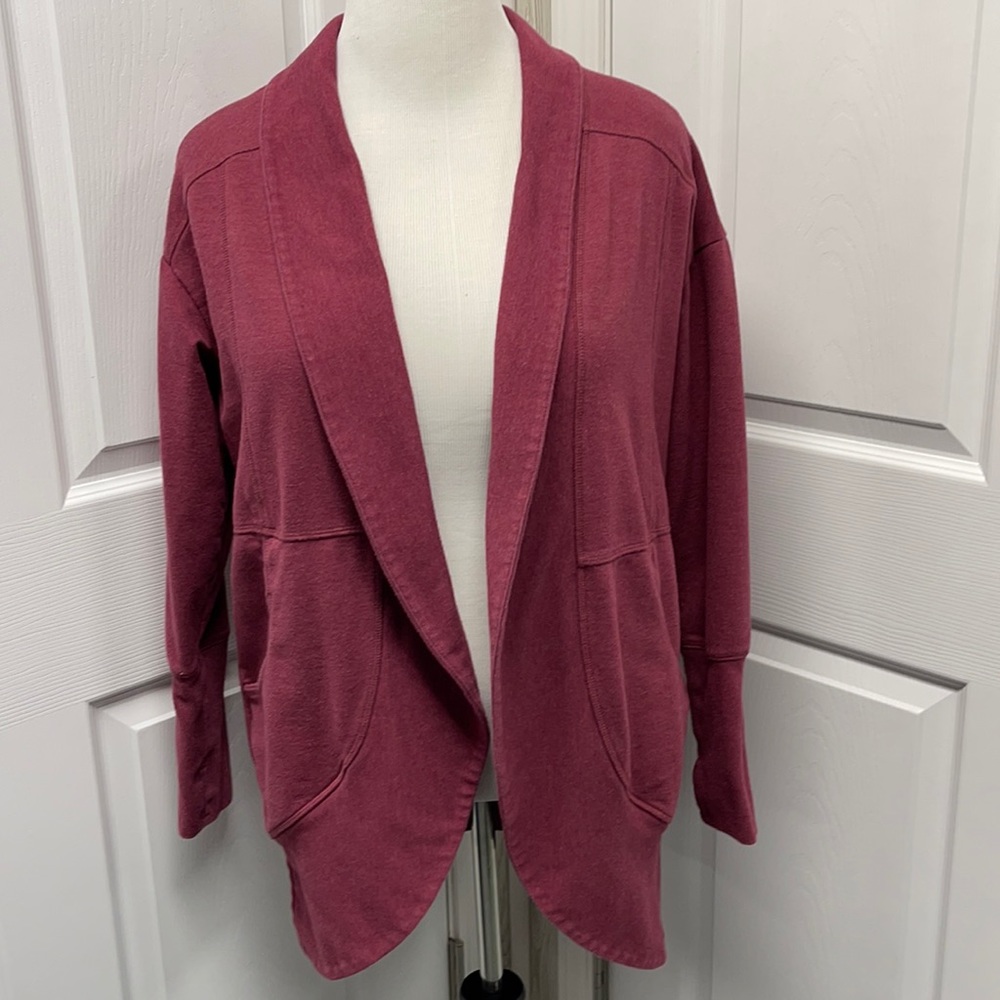 Eddie Bauer Wine Shawl-Collar Open Front Cardigan
